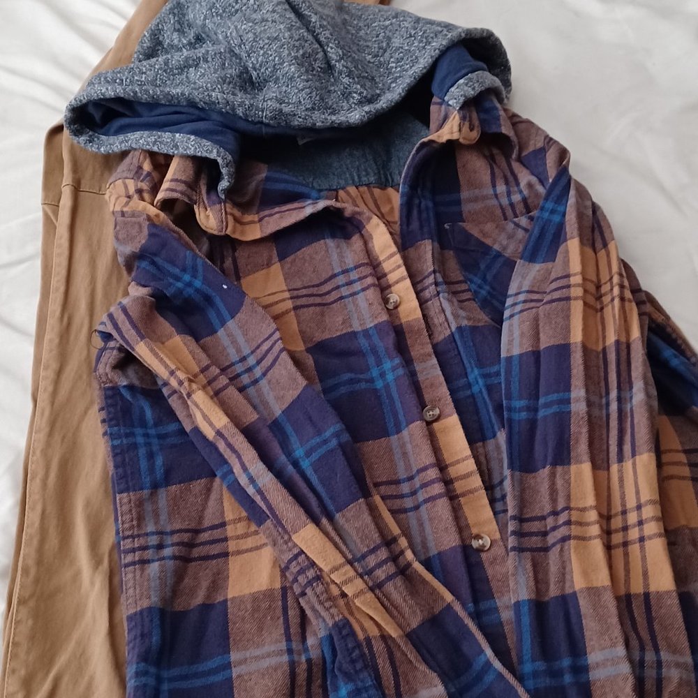 Pants and flannel shirt